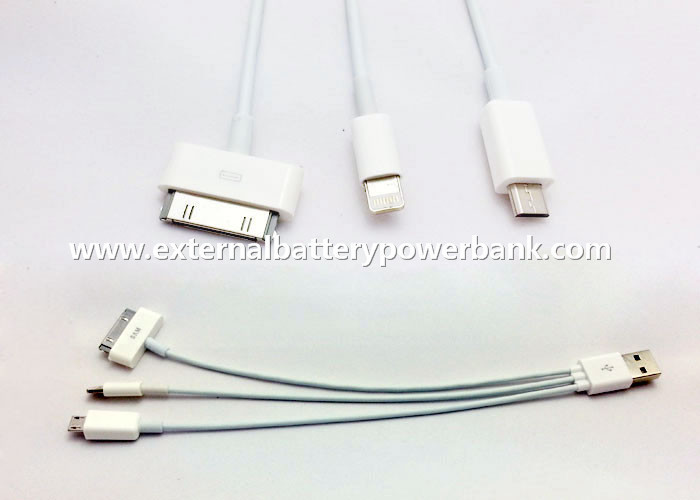 Λευκό 3 σε 1 στρογγυλό καλώδιο χρέωσης USB με το συνδετήρα Micro/4G/8Pin